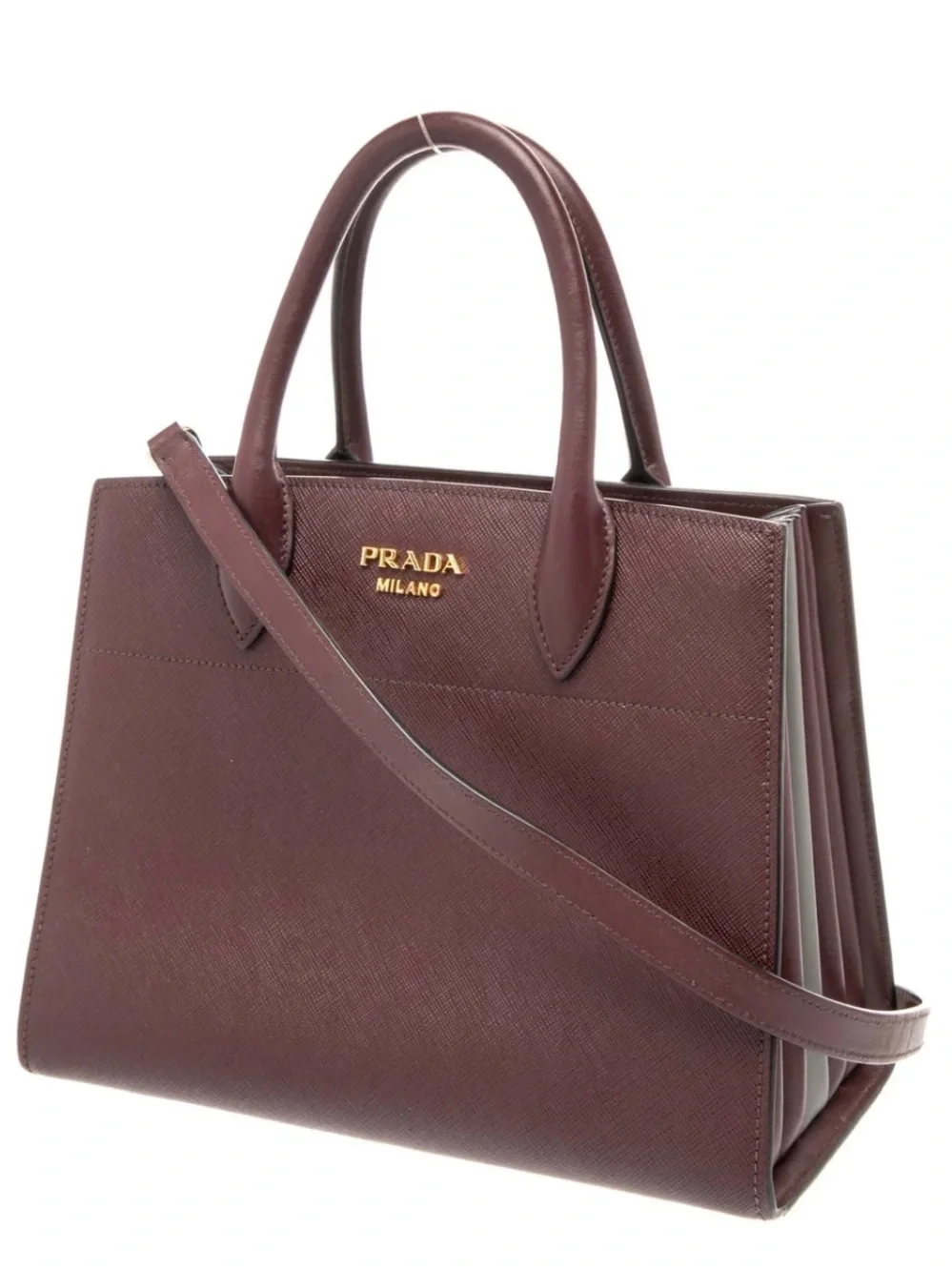 Prada Burgundy Leather Crossbody Bibliothèque